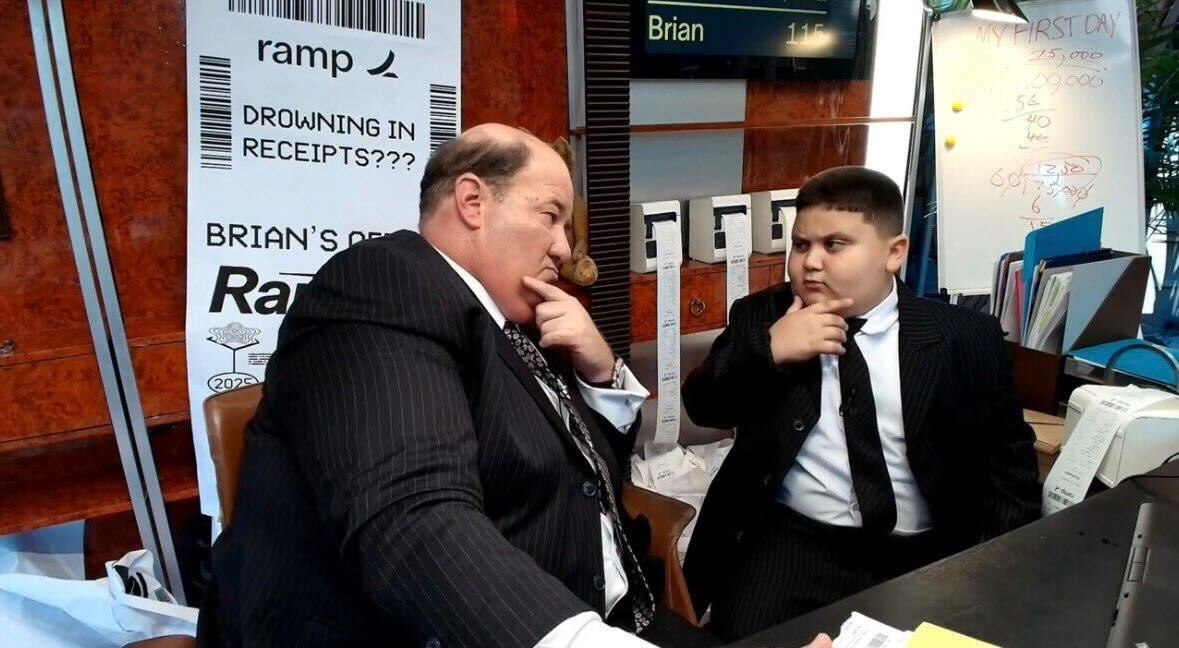 Brian Baumgartner giving life advice to the Rizzler inside the box
